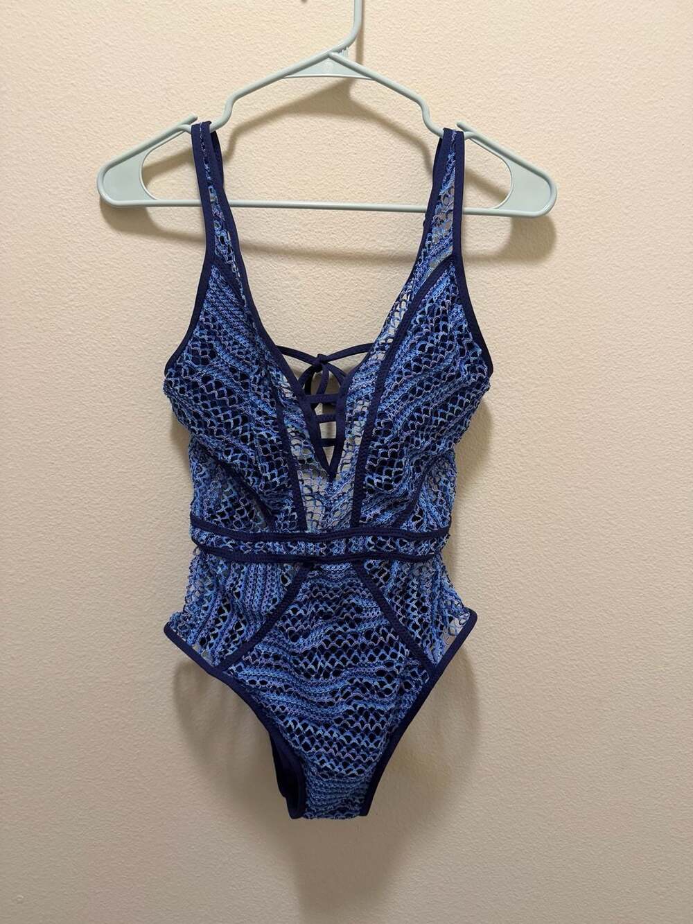 BECCA by Rebecca Virtue Reveal Plunge One-Piece Blue Swimsuit